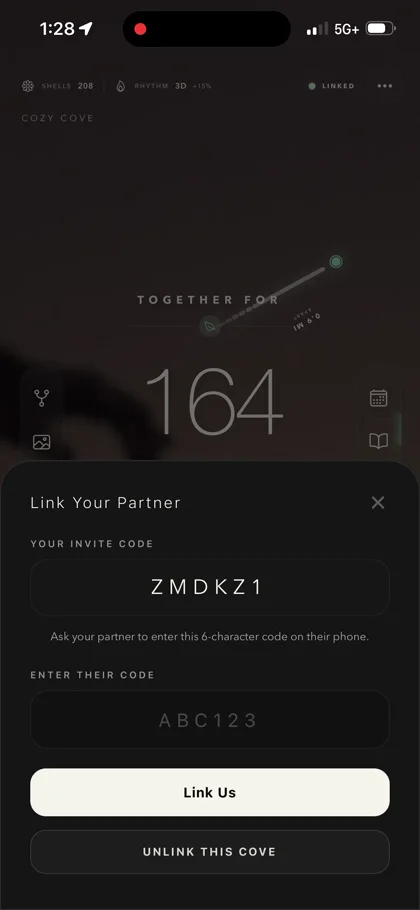The partner linking screen